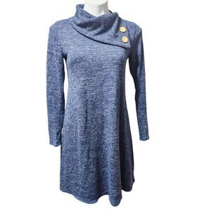 Chris & Carol knit‎ sweater dress blue button detail faux turtle neck small
